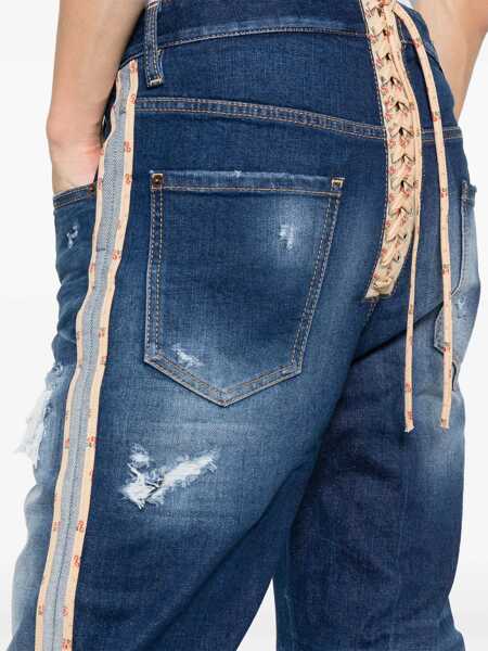 Blugi drepti DSQUARED2 Regular Fit Jeans With Floral Motif Side Band 22Cm Blue Barbati (BM 19639259) 5