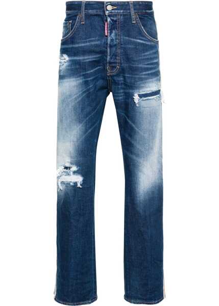 Blugi drepti DSQUARED2 Regular Fit Jeans With Floral Motif Side Band 22Cm Blue Barbati (BM 19639259) 1