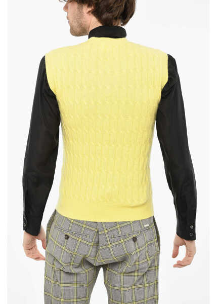 Pulovere DSQUARED2 Cable Knit Sleeveless V-Neck Sweater Yellow Barbati (BM 19639262) 2