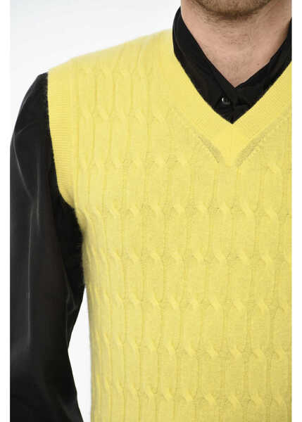 Pulovere DSQUARED2 Cable Knit Sleeveless V-Neck Sweater Yellow Barbati (BM 19639262) 3