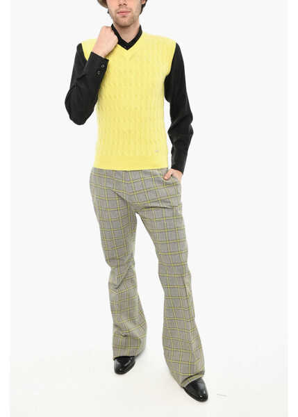 Pulovere DSQUARED2 Cable Knit Sleeveless V-Neck Sweater Yellow Barbati (BM 19639262) 4