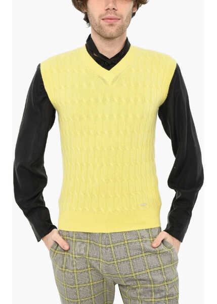 Pulovere DSQUARED2 Cable Knit Sleeveless V-Neck Sweater Yellow Barbati (BM 19639262) 1