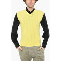 Pulovere Cable Knit Sleeveless V-Neck Sweater Barbati