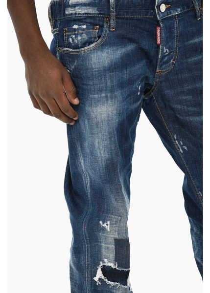 Blugi slim fit DSQUARED2 Slim Fit Jeans With Visible Stitching 18Cm Blue Barbati (BM 19639280) 3