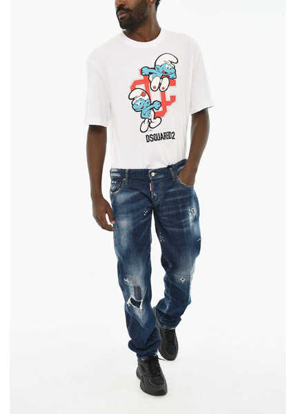 Blugi slim fit DSQUARED2 Slim Fit Jeans With Visible Stitching 18Cm Blue Barbati (BM 19639280) 4