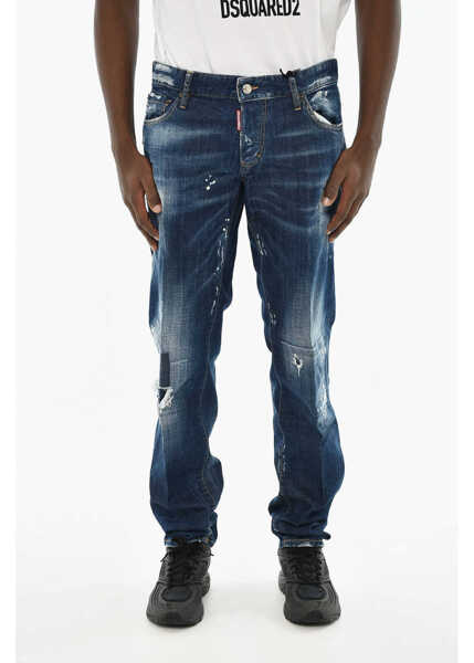 Blugi slim fit DSQUARED2 Slim Fit Jeans With Visible Stitching 18Cm Blue Barbati (BM 19639280) 1