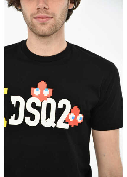 Tricouri DSQUARED2 Cotton Crew-Neck T-Shirt With Print Black Barbati (BM 19639286) 3