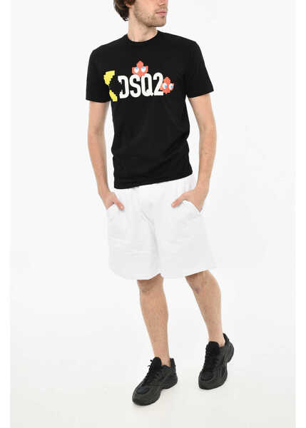 Tricouri DSQUARED2 Cotton Crew-Neck T-Shirt With Print Black Barbati (BM 19639286) 4