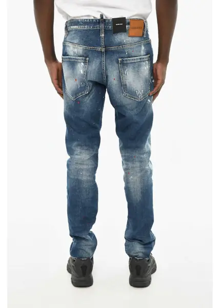 Blugi drepti DSQUARED2 Cotton Stretch Skater Jeans With Visible Stitching 16Cm Blue Barbati (BM 19639289) 2