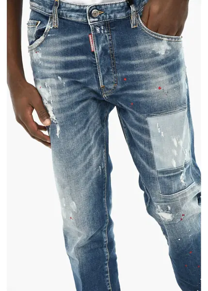 Blugi drepti DSQUARED2 Cotton Stretch Skater Jeans With Visible Stitching 16Cm Blue Barbati (BM 19639289) 3