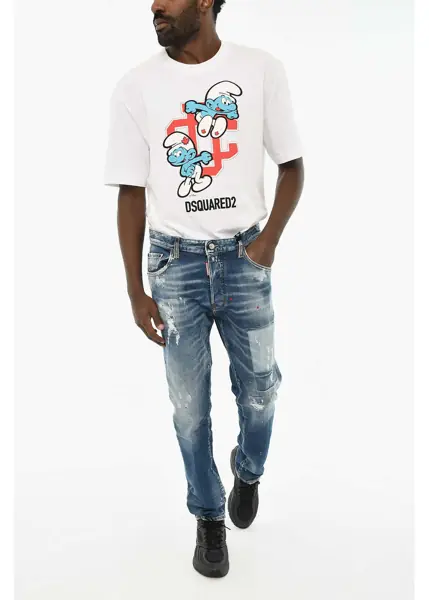 Blugi drepti DSQUARED2 Cotton Stretch Skater Jeans With Visible Stitching 16Cm Blue Barbati (BM 19639289) 4