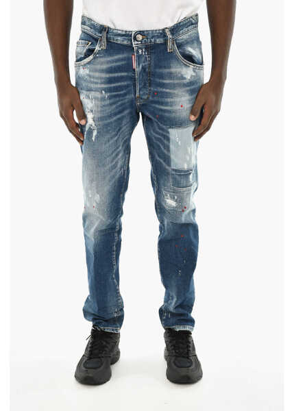 Blugi drepti DSQUARED2 Cotton Stretch Skater Jeans With Visible Stitching 16Cm Blue Barbati (BM 19639289) 1