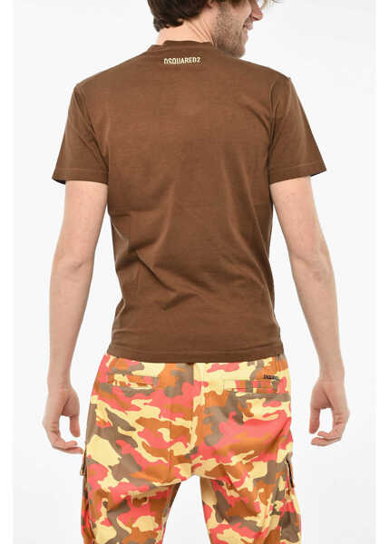 Tricouri DSQUARED2 Cotton Crew-Neck T-Shirt With Print Brown Barbati (BM 19639304) 2
