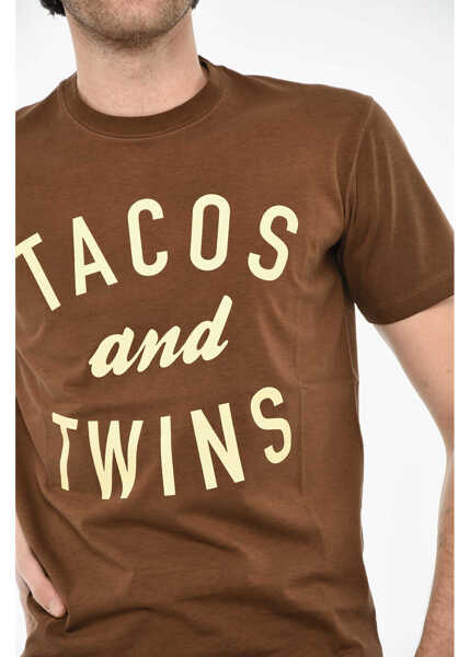 Tricouri DSQUARED2 Cotton Crew-Neck T-Shirt With Print Brown Barbati (BM 19639304) 3