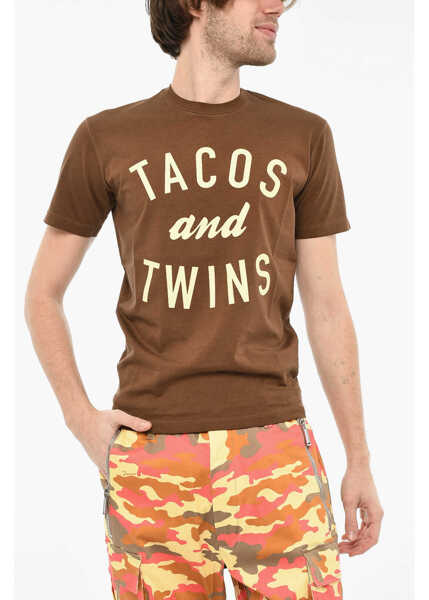 Tricouri DSQUARED2 Cotton Crew-Neck T-Shirt With Print Brown Barbati (BM 19639304) 1