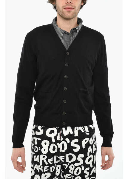 Cardigane DSQUARED2 Virgin Wool Cardigan With V-Neck Black Barbati (BM 19639316) 1