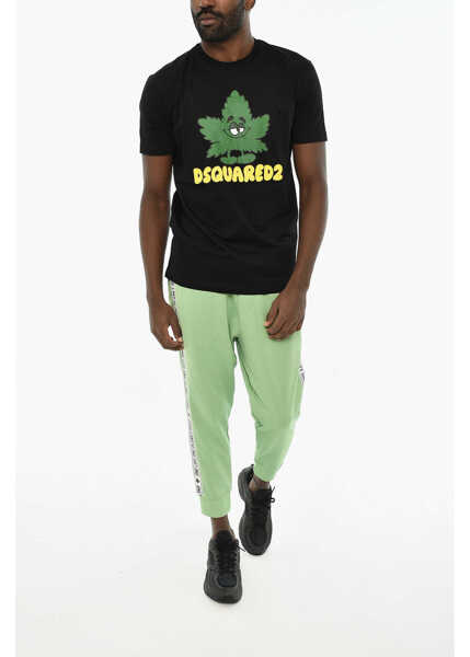 Tricouri DSQUARED2 Cotton Crew-Neck T-Shirt With Print Black Barbati (BM 19639322) 4