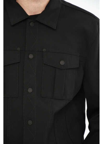 Jachete DSQUARED2 Virgin Wool Overshirt With Ton On Ton Buttons Black Barbati (BM 19639328) 3