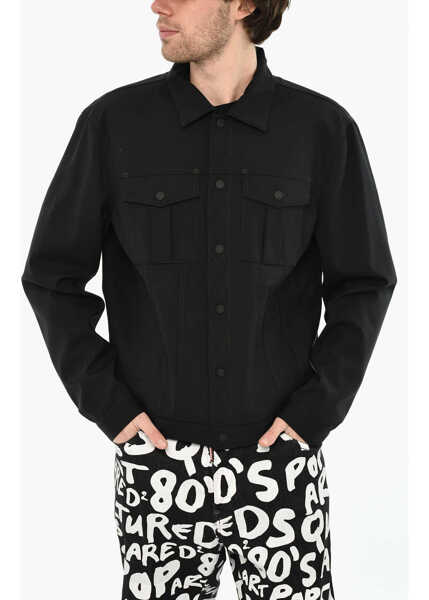 Jachete DSQUARED2 Virgin Wool Overshirt With Ton On Ton Buttons Black Barbati (BM 19639328) 1