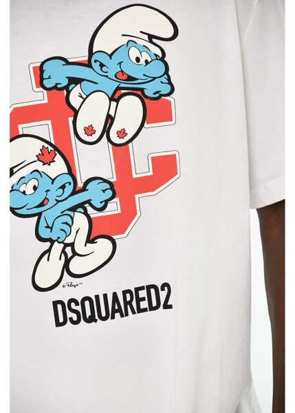 Tricouri DSQUARED2 The Smurfs Cotton Crew-Neck T-Shirt With Frontal Print White Barbati (BM 19639331) 3