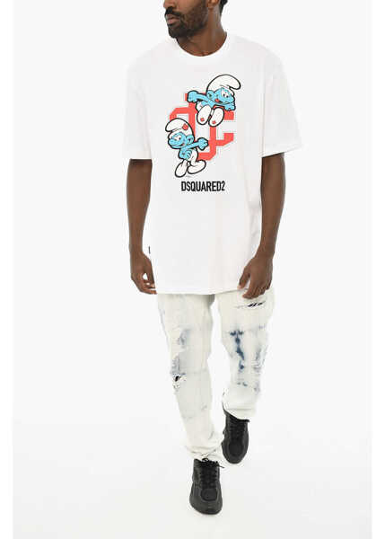 Tricouri DSQUARED2 The Smurfs Cotton Crew-Neck T-Shirt With Frontal Print White Barbati (BM 19639331) 4