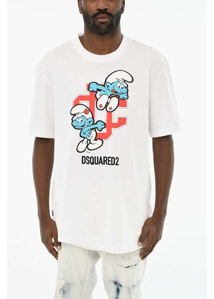 Tricouri DSQUARED2 The Smurfs Cotton Crew-Neck T-Shirt With Frontal Print White Barbati (BM 19639331) 1