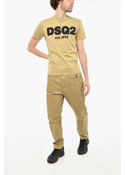 Tricouri DSQUARED2 Cotton Crew-Neck T-Shirt With Monogram Beige Barbati (BM 19639415) 3