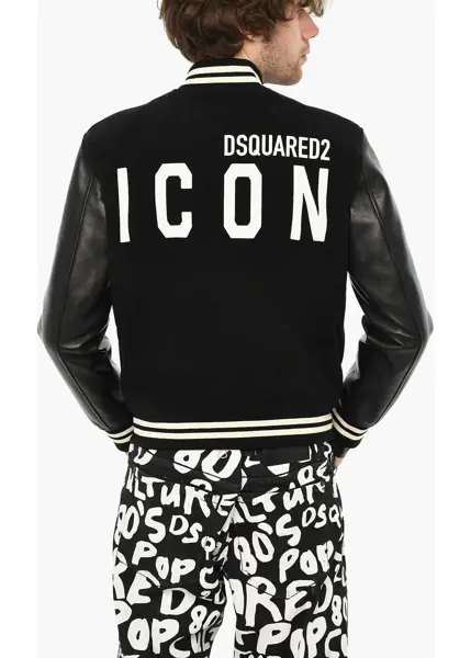 Geci de piele DSQUARED2 Suede Jacket With Contrasting Details Black Barbati (BM 19639463) 2