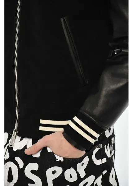 Geci de piele DSQUARED2 Suede Jacket With Contrasting Details Black Barbati (BM 19639463) 3