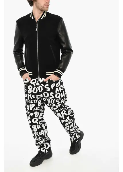 Geci de piele DSQUARED2 Suede Jacket With Contrasting Details Black Barbati (BM 19639463) 4