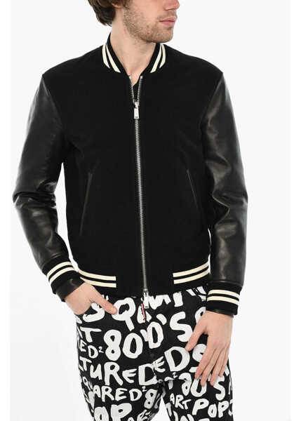 Geci de piele DSQUARED2 Suede Jacket With Contrasting Details Black Barbati (BM 19639463) 1