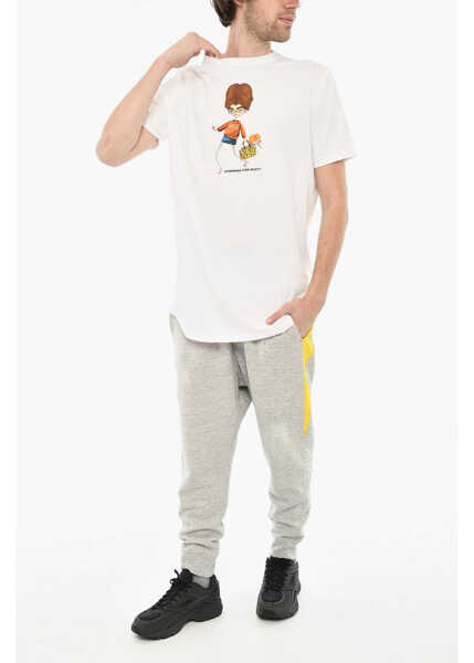 Tricouri DSQUARED2 Cotton Crew-Neck T-Shirt With Print White Barbati (BM 19639475) 4