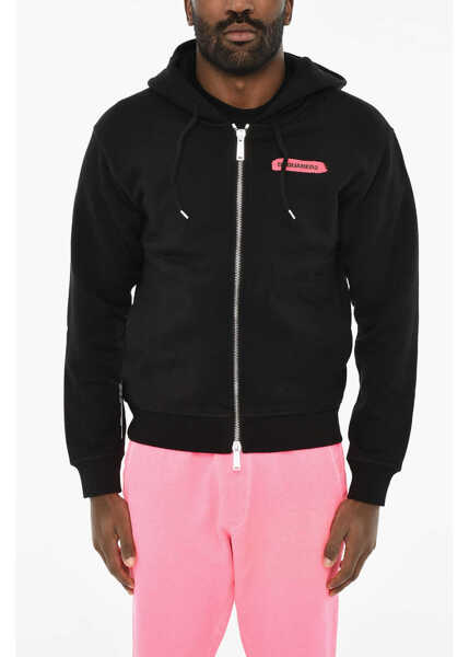 Bluze de trening DSQUARED2 Fleeced-Cotton Sweatshirt With Zip Closure Black Barbati (BM 19639481) 1