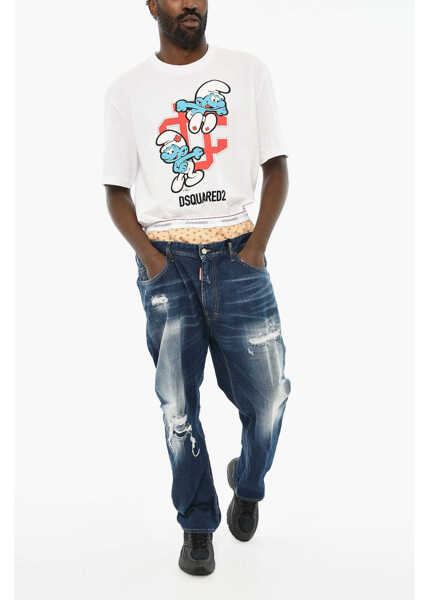 Blugi drepti DSQUARED2 Stonewashed Jeans With Drawstring Waist 19Cm Blue Barbati (BM 19639484) 3