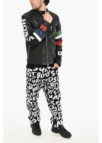 Geci de piele DSQUARED2 Honda Textured Leather Jacket With Logo Button Black Barbati (BM 19639490) 4