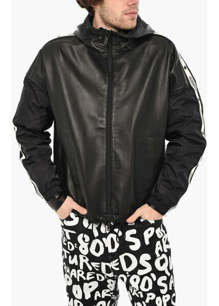 Geci de piele DSQUARED2 Leather Jacket With Hood Black Barbati (BM 19639496) 1