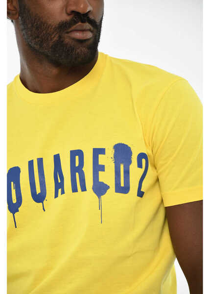 Tricouri DSQUARED2 Cotton Crew-Neck T-Shirt With Print Yellow Barbati (BM 19639502) 3