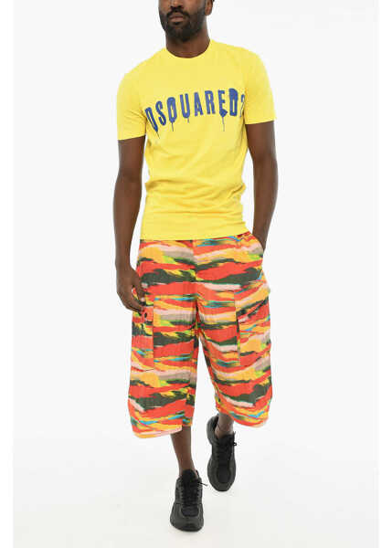 Tricouri DSQUARED2 Cotton Crew-Neck T-Shirt With Print Yellow Barbati (BM 19639502) 4