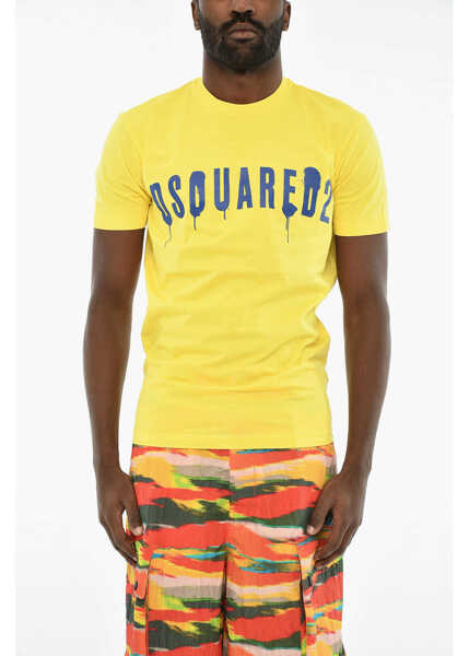 Tricouri DSQUARED2 Cotton Crew-Neck T-Shirt With Print Yellow Barbati (BM 19639502) 1