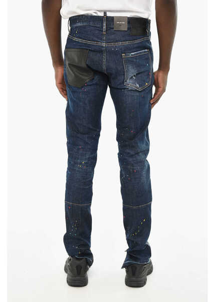 Blugi drepti DSQUARED2 Vintage Effect Jeans With Faux Leather Back 16Cm Blue Barbati (BM 19639595) 2