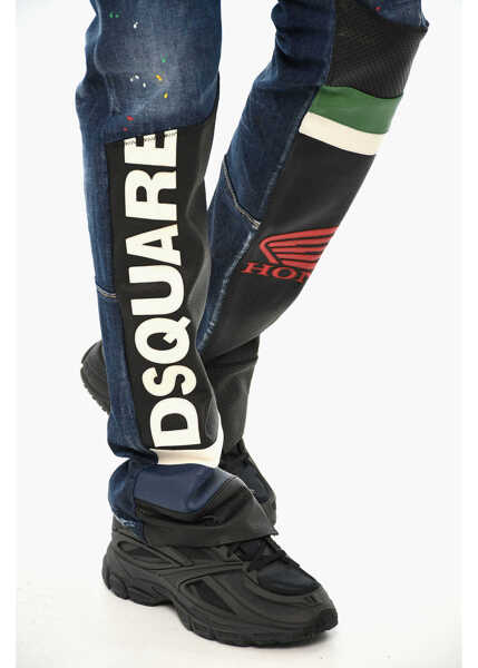 Blugi drepti DSQUARED2 Vintage Effect Jeans With Faux Leather Back 16Cm Blue Barbati (BM 19639595) 3