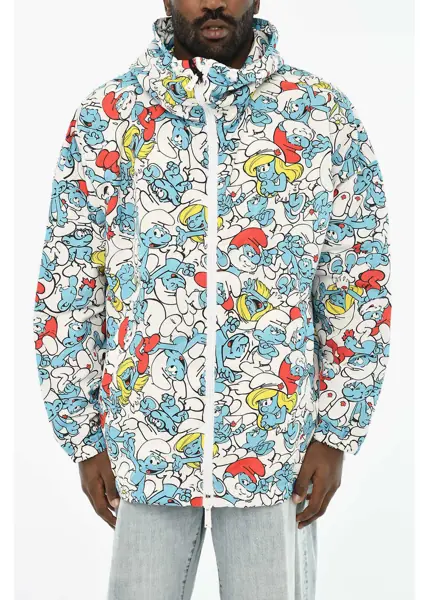 Jachete DSQUARED2 The Smurfs All-Over Printed Nylon Windbreaker Jacket Multicolor Barbati (BM 19639604) 1