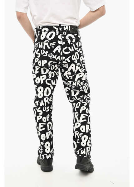 Pantaloni casual DSQUARED2 All-Over Contrasting Logo Two-Tone Pants Black & White Barbati (BM 19639607) 2