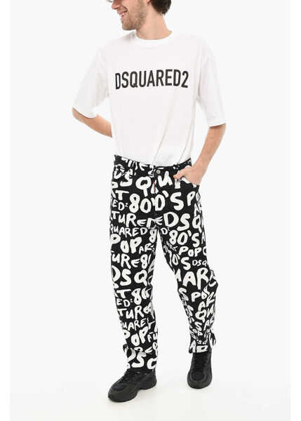 Pantaloni casual DSQUARED2 All-Over Contrasting Logo Two-Tone Pants Black & White Barbati (BM 19639607) 4