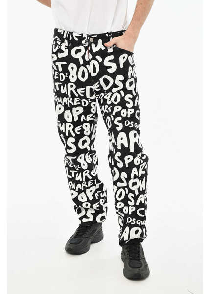 Pantaloni casual DSQUARED2 All-Over Contrasting Logo Two-Tone Pants Black & White Barbati (BM 19639607) 1