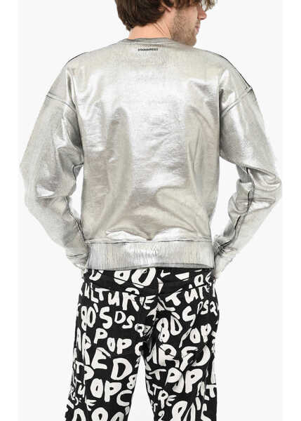 Bluze de trening DSQUARED2 Metallic Effect Cotton Crew-Neck Sweatshirt Silver Barbati (BM 19639634) 2
