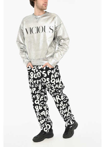 Bluze de trening DSQUARED2 Metallic Effect Cotton Crew-Neck Sweatshirt Silver Barbati (BM 19639634) 4