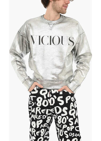 Bluze de trening DSQUARED2 Metallic Effect Cotton Crew-Neck Sweatshirt Silver Barbati (BM 19639634) 1