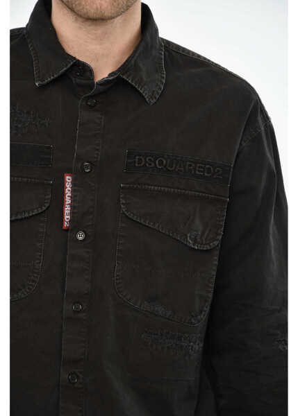 Camasi casual DSQUARED2 Vintage Effect Overshirt With Embossed Logo Black Barbati (BM 19639640) 2
