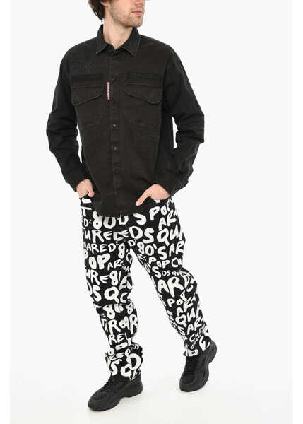 Camasi casual DSQUARED2 Vintage Effect Overshirt With Embossed Logo Black Barbati (BM 19639640) 3